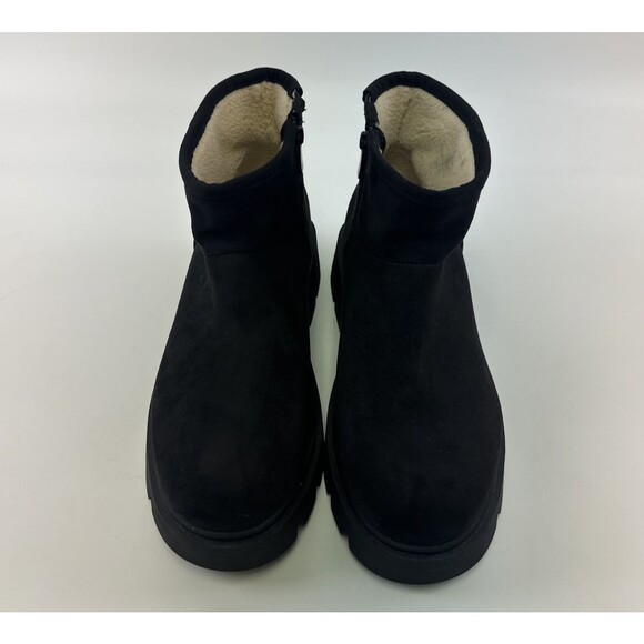 Torrid Lug Sole Bootie Pull On Short Black Faux Suede Fleece Lined 12 WW Wide - Picture 4 of 14